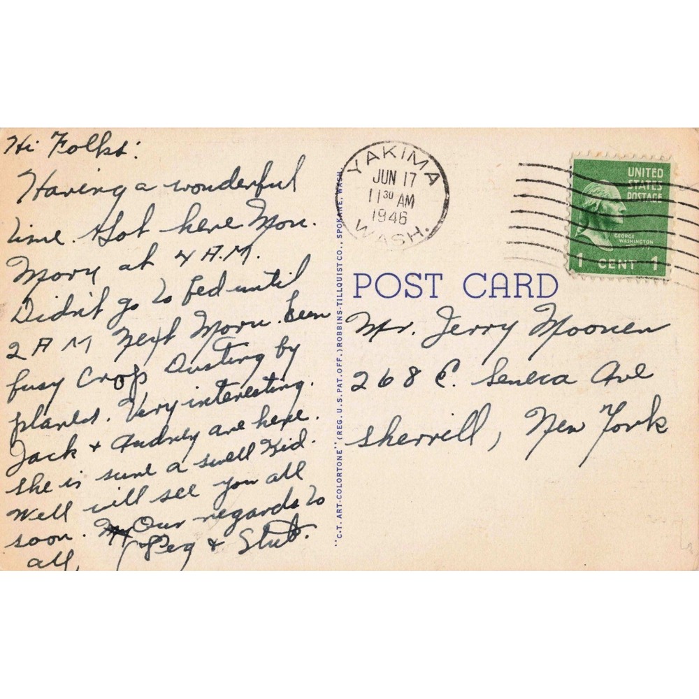 Washington WA Scenic Auto Road Linen Postcard Curt Teich Clyde Banks Yakima 1946 - Picture 2 of 2